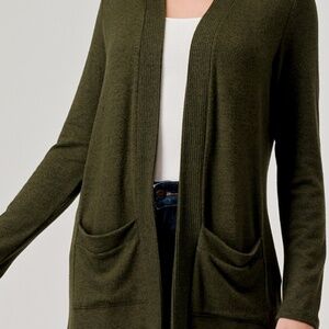 Olive Brushed Rub Contrast Placket Cardigan